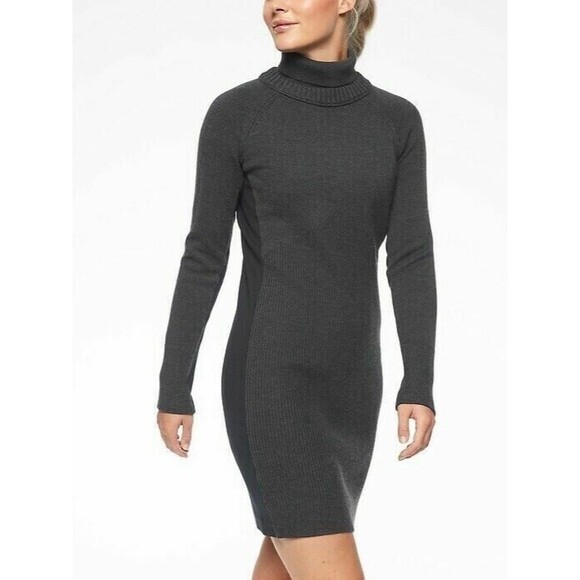 Athleta Mesa Hybrid Sweater Dress Merino Wool Turtle Neck Charcoal Gray Size XS - Picture 1 of 15